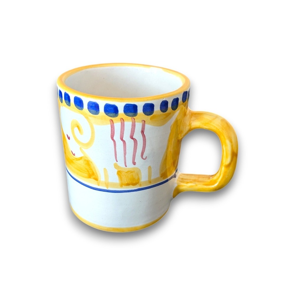 Vietri Solimene Yellow Montone Ram Sheep Mug Rustic Hand Painted Italy